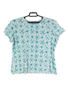 Womens Isaac Mizrahi Live Teal & White Tie-Dye T Shirt Short Sleeve Stretch 2X